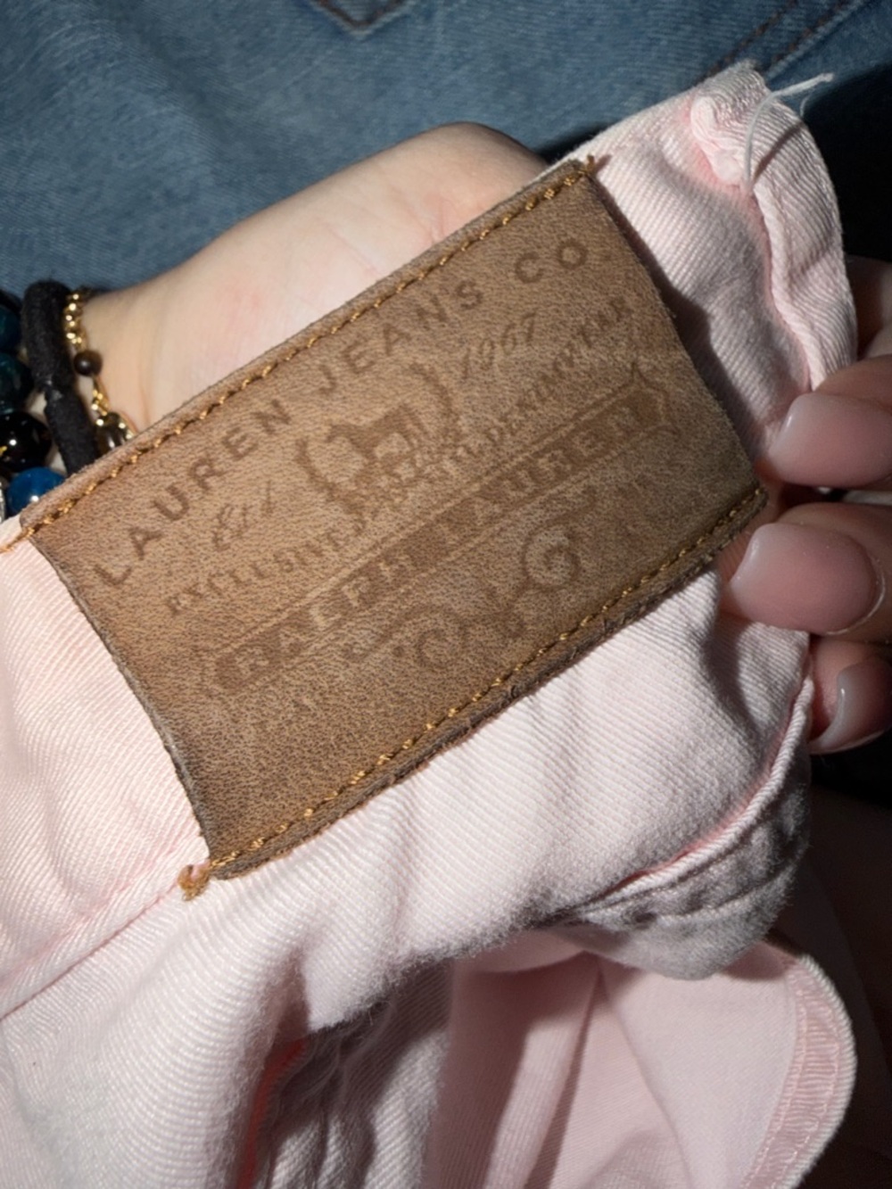 Lauren Jeans Co. Pink Denim Shorts with Leather Patch